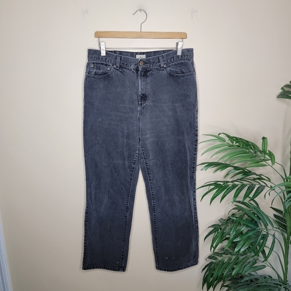 Vintage LL Bean Faded Black Straight Leg Mom Jeans Size 14 Regular High Rise